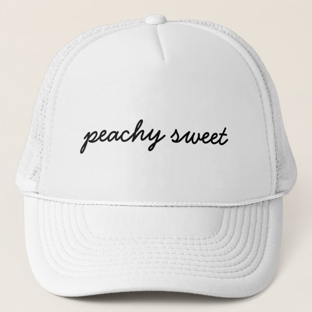 Just Peachy | Cute Minimalist Fun Quote Design Trucker Hat (Front)