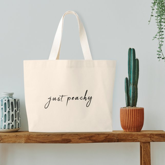 Just Peachy | Modern Minimalist Cute Script Large Tote Bag (Creator Uploaded)