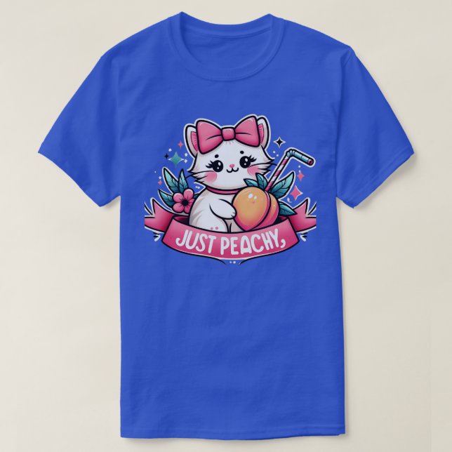 Just Peachy Retro cat Peaches Summer Fruit T-Shirt (Design Front)