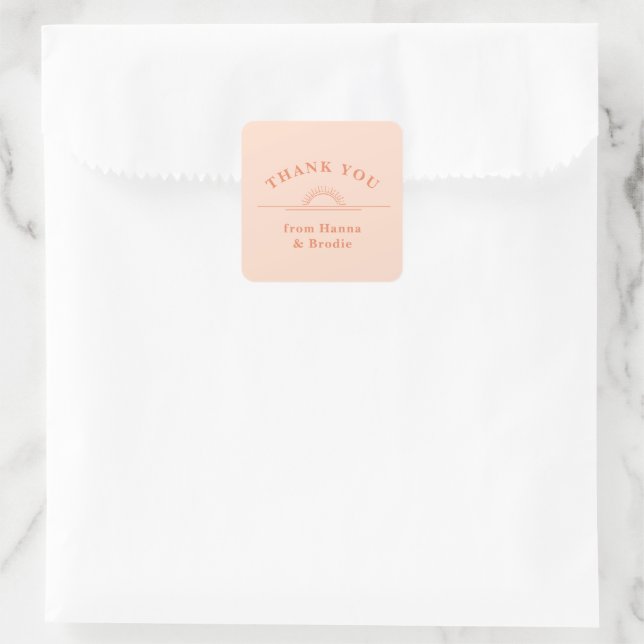 Just Peachy Wedding Thank You Classic Round Sticke Square Sticker (Bag)