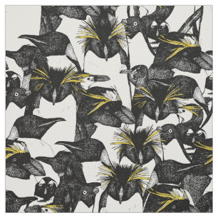 just penguins black white yellow fabric