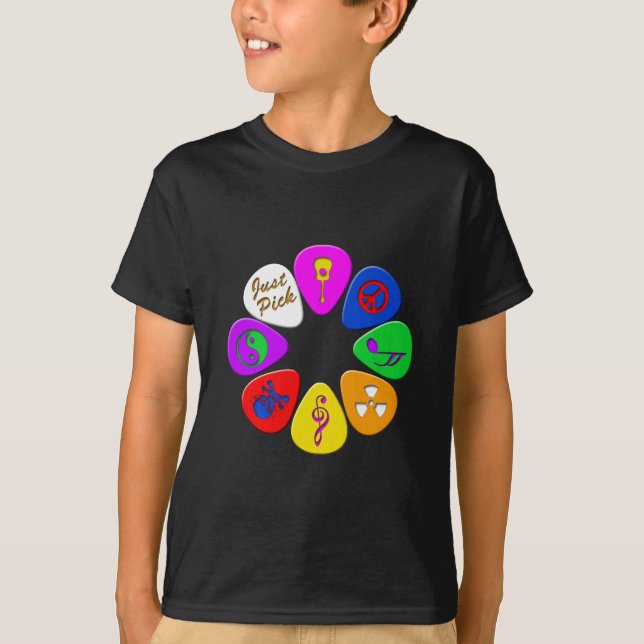Just Pick Guitar Picks T-Shirt (Front)