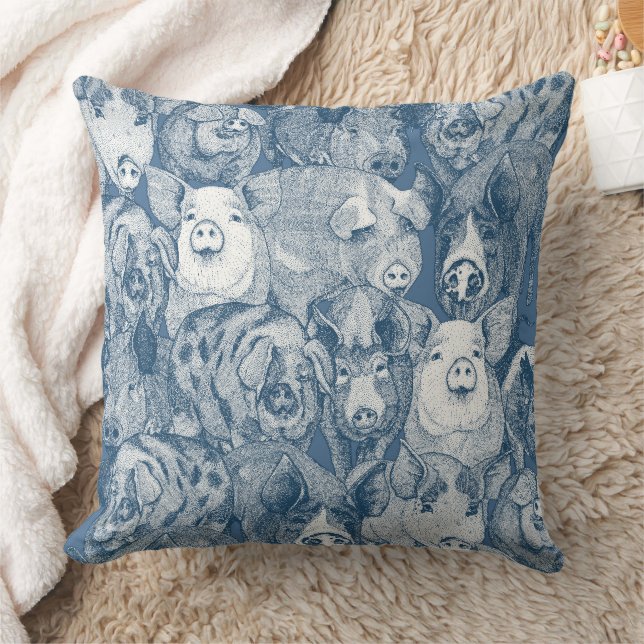 just pigs cobalt blue cushion (Blanket)