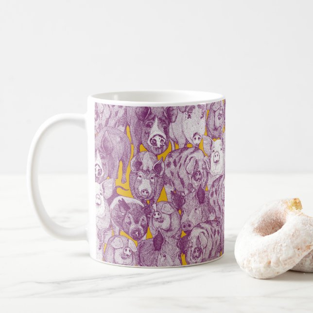 just pigs purple yellow coffee mug (With Donut)