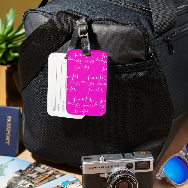 Just pink and your Name Luggage Tag (Front & Back)