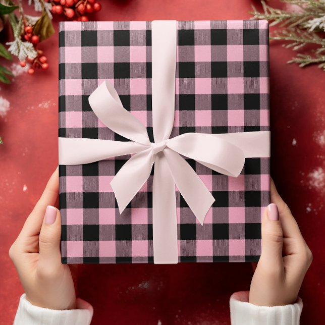 Just Pink Chevron Buffalo Plaid Christmas Wrapping Paper Sheet (Pink Chevron Buffalo Plaid Christmas Wrapping Paper Sheets)