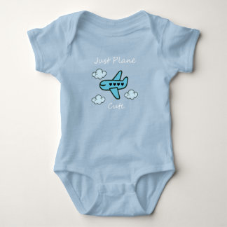 Just Plane Cute Blue Aeroplane and Clouds Aviation Baby Bodysuit