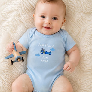 Just Plane Cute Blue Aeroplane Personalised Boy Baby Bodysuit