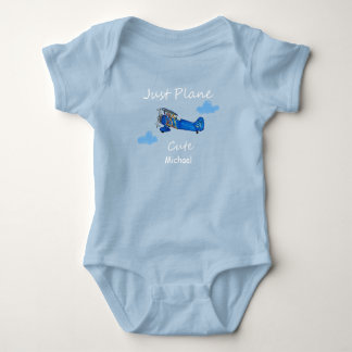 Just Plane Cute Blue Aeroplane Personalised Boy Baby Bodysuit