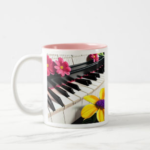 Just Play   Piano and Colourful Flowers Two-Tone Coffee Mug