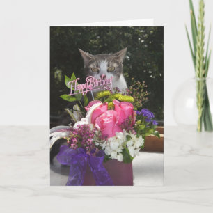 Just Popping in Cute Cat Birthday Card