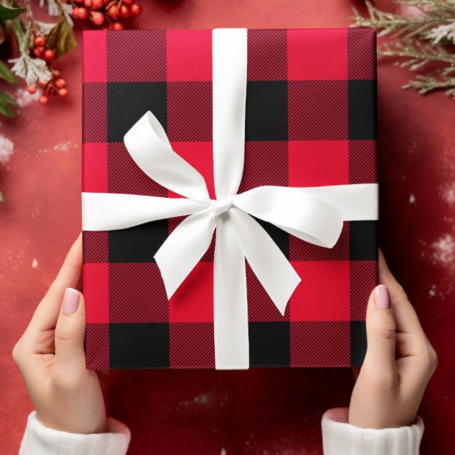 Just Red and Black Buffalo Plaid Christmas Wrapping Paper Sheet (Red and Black Buffalo Plaid Christmas Wrapping Paper Sheets)