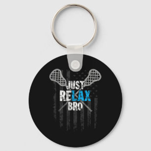 Just Relax Bro Lacrosse Sticks Distressed American Key Ring