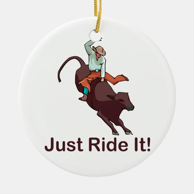 Just Ride It Cowboy and Bull Ceramic Tree Decoration (Front)