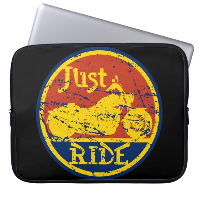 Just Ride Motorcycles Red Blue and Yellow Laptop Sleeve (Front)