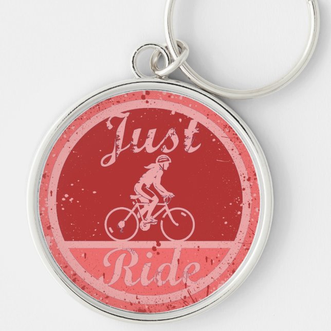 Just Ride Pink Paint Splashes Female Cyclist Key Ring (Front)