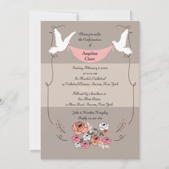 Just Rosy Confirmation Invitation (Front)