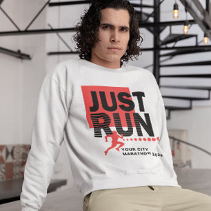 Just Run Red Marathon Runner Track Race Mens Sweatshirt