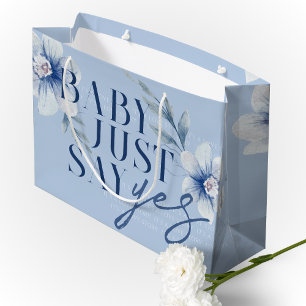Just Say Yes Watercolor Blue Flower Bridal Shower Large Gift Bag