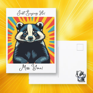 Just Saying Hi   Cute Badger Postcard