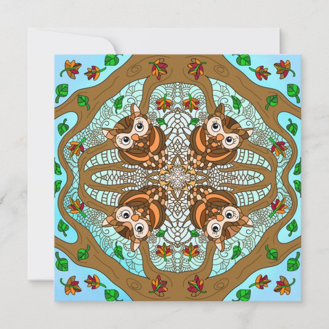 Just Saying Hi, Owl Mandala Hand drawn Art Card (Front)