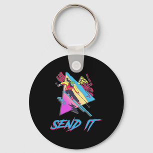 Just Send It Skier Skiing Ski Sendy Extreme Retro Key Ring