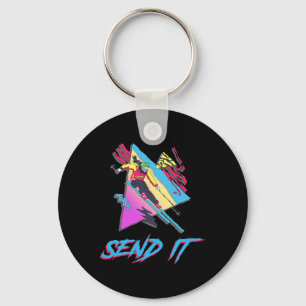 Just Send It Skier Skiing Ski Sendy Extreme Retro Key Ring