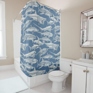 just sharks cobalt denim shower curtain