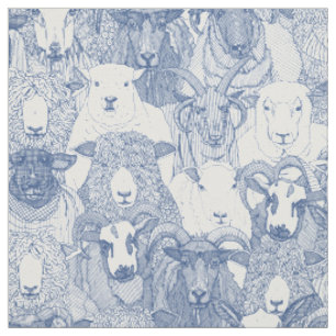just sheep classic blue white fabric