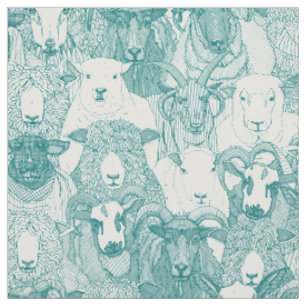 just sheep teal white fabric