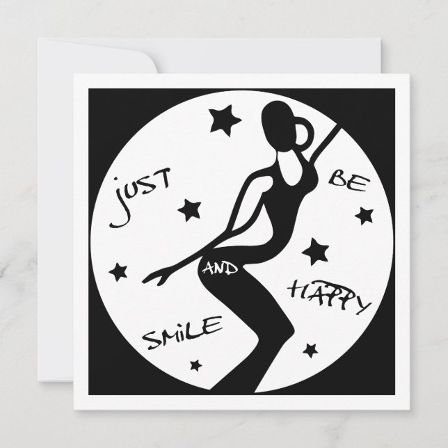Just Smile And Be Happy, Funny Stick woman Holiday Card (Front)