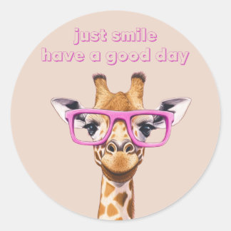 Just Smile Have a Good Day Cute Giraffe Whimsical  Classic Round Sticker