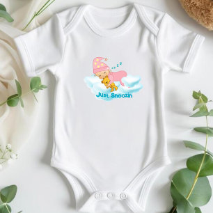 Just Snoozin Pink Baby sleeping in Clouds Bodysuit