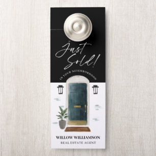 Just Sold Real Estate Agent Green Watercolor Door Hanger