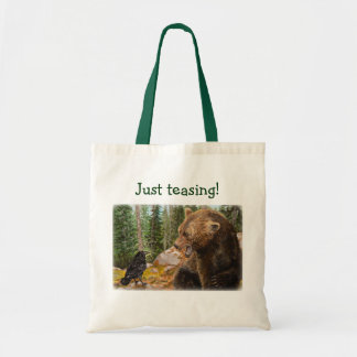 Just teasing! Crow Raven Bear wildlife tote bag
