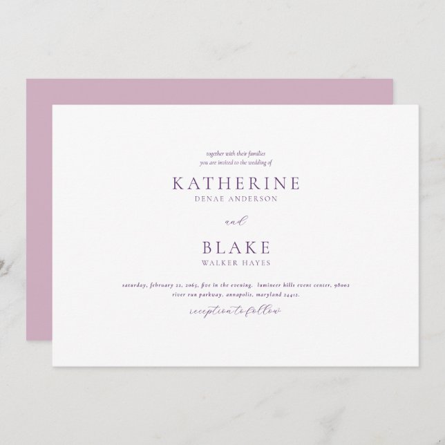 Just the Two of Us Modern Lavender Wedding  Invita Invitation (Front/Back)