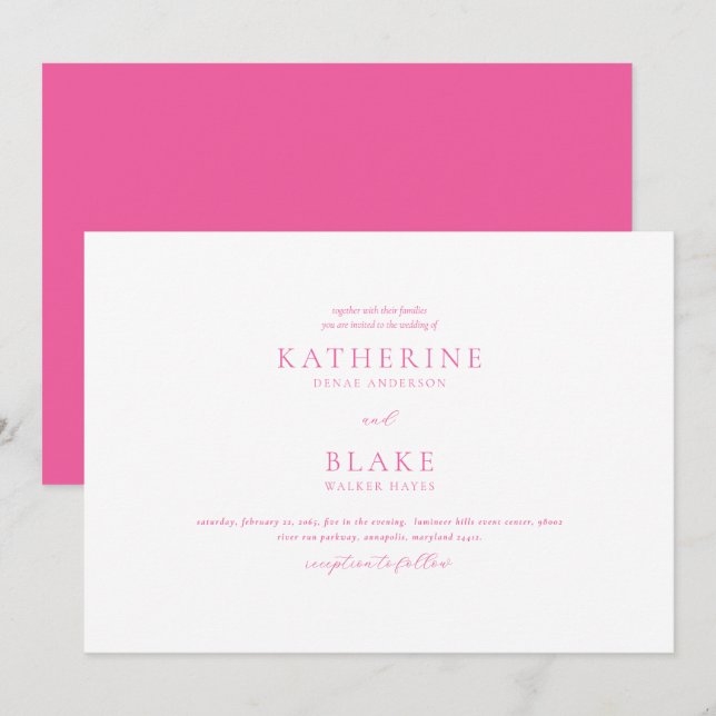Just the Two of Us Modern Pink Wedding Invitation (Front/Back)