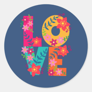 Just the word love and flowers. T-Shirt Classic Round Sticker