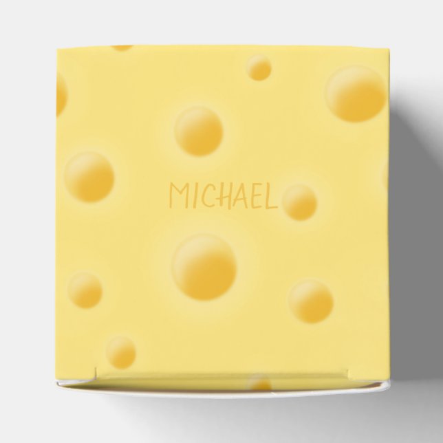 Just Too Cheesy! Swiss Cheese Personalised Name Favour Box (Top)