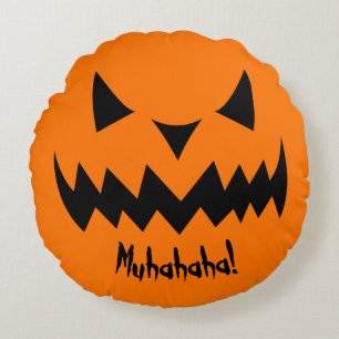 Just Tricks Evil Smiling Pumpkin Halloween Round Cushion
