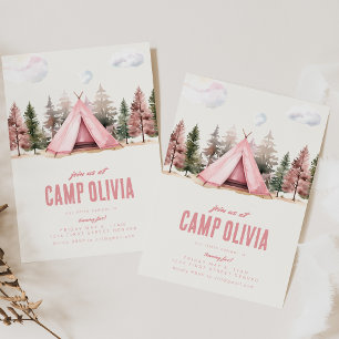 Just Us At Camp Pink Birthday Party Invitation