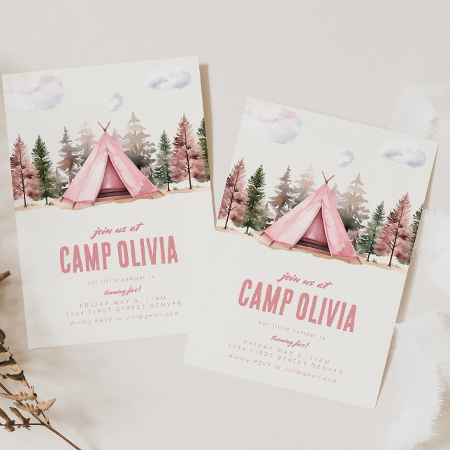 Just Us At Camp Pink Birthday Party Invitation (Creator Uploaded)