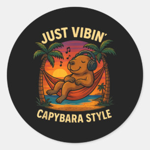 Just Vibin Capybara Style Funny Chill Cute Classic Round Sticker