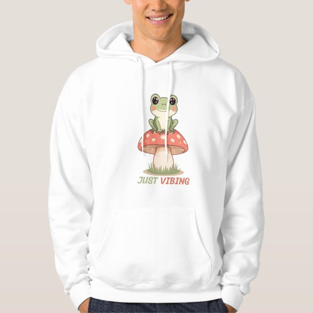 Just Vibing Frog Mushroom T-Shirt Hoodie (Front)