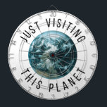 Just Visiting This Planet Dartboard<br><div class="desc">Fun custom designed graphic logo for all fellow celestial,  intergalactic time and life travelers.</div>