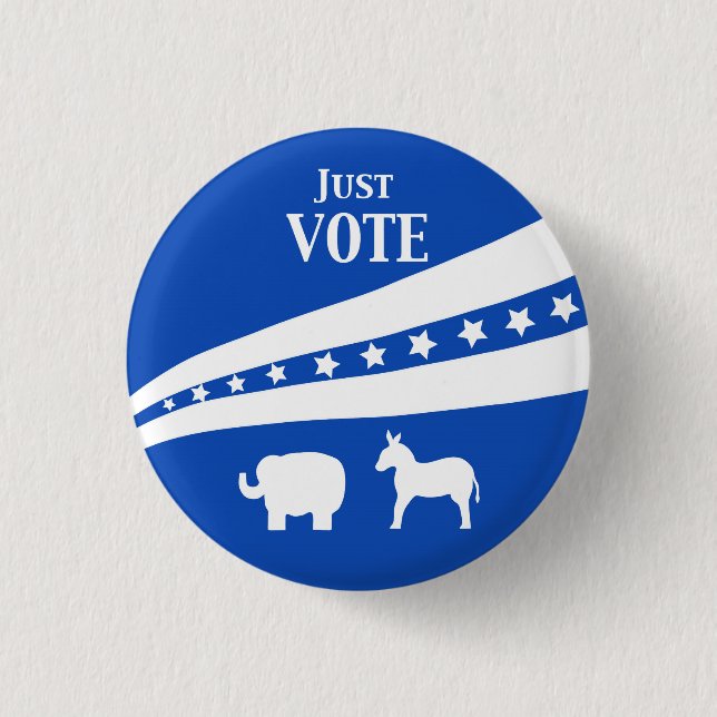 Just Vote White Blue Stars Donkey Elephant 3 Cm Round Badge (Front)