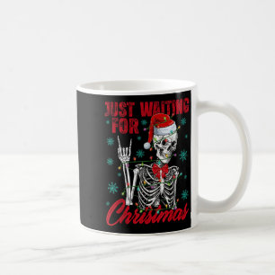 Just Waiting For Christmas Skeleton Rock Hand Sign Coffee Mug