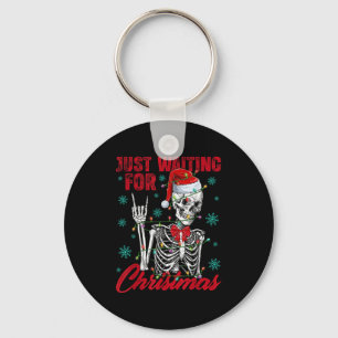 Just Waiting For Christmas Skeleton Rock Hand Sign Key Ring