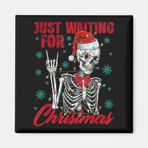 Just Waiting For Christmas Skeleton Rock Hand Sign Magnet