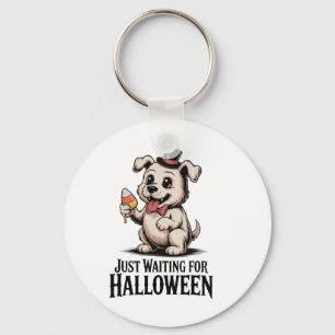 Just Waiting For Halloween Candy Dog Fun Key Ring